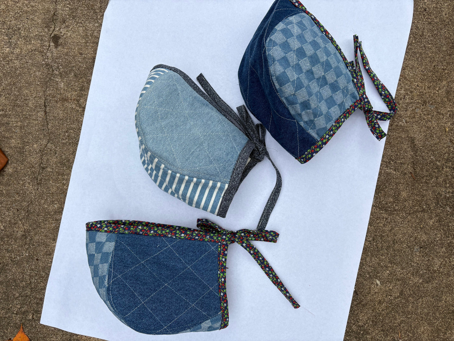 Denim remnant bonnet - made to order