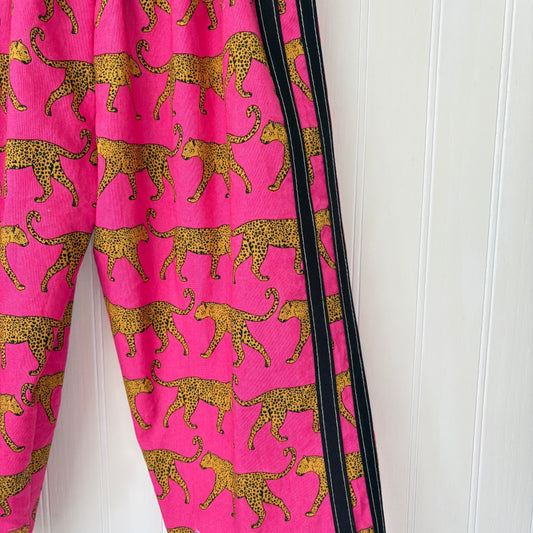 Pink cheetah track pants - made to order