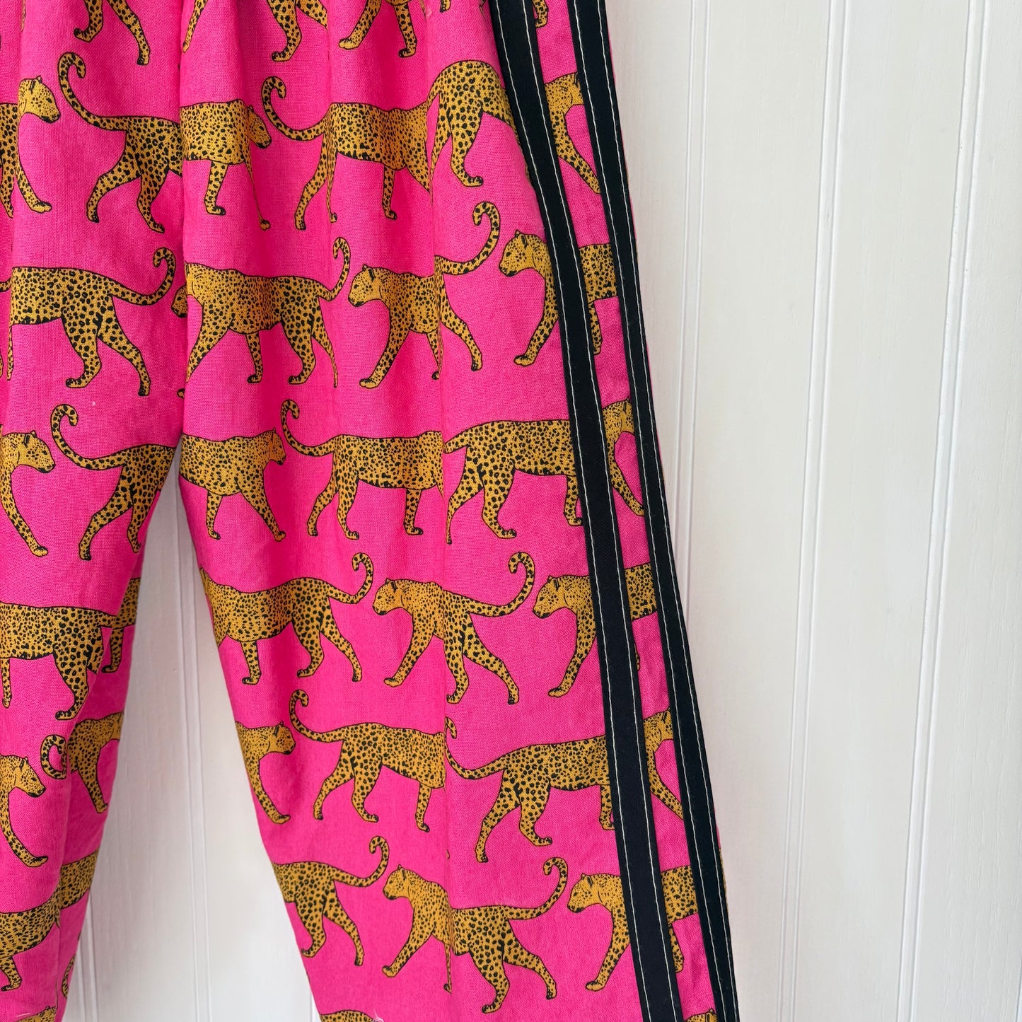 Pink cheetah track pants - made to order