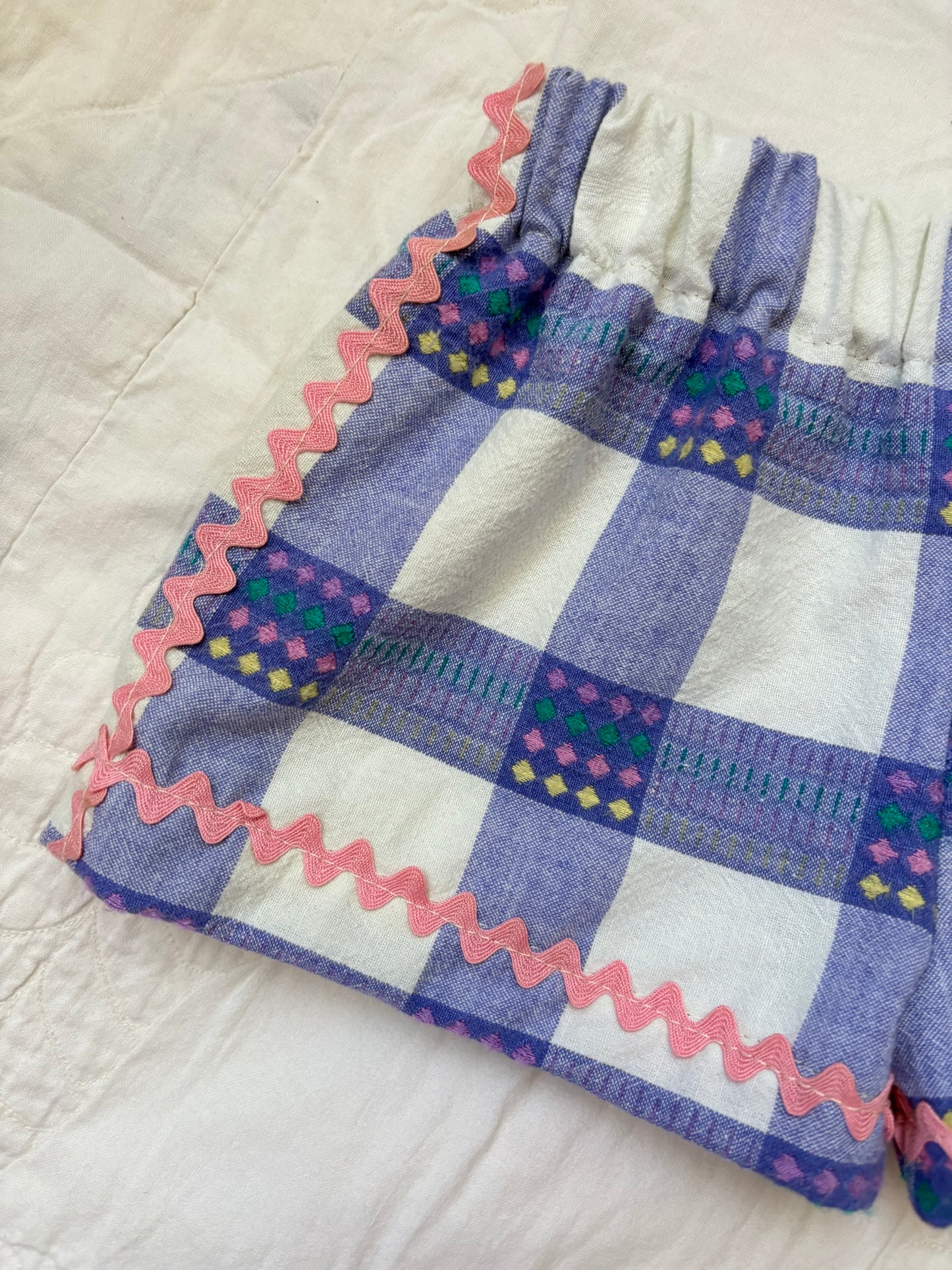 Purple check ric rac picnic shorts - 12/18m