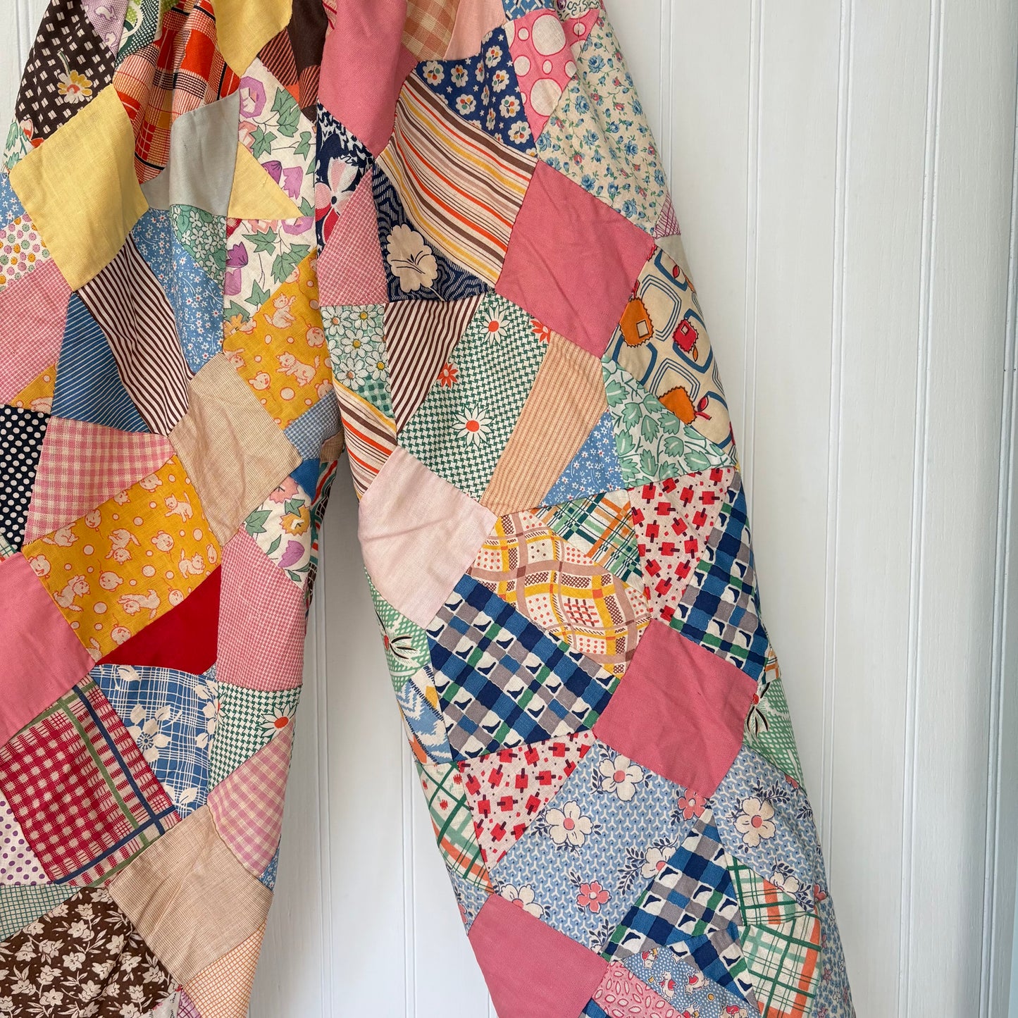 Pink patch quilt top pants - made to order
