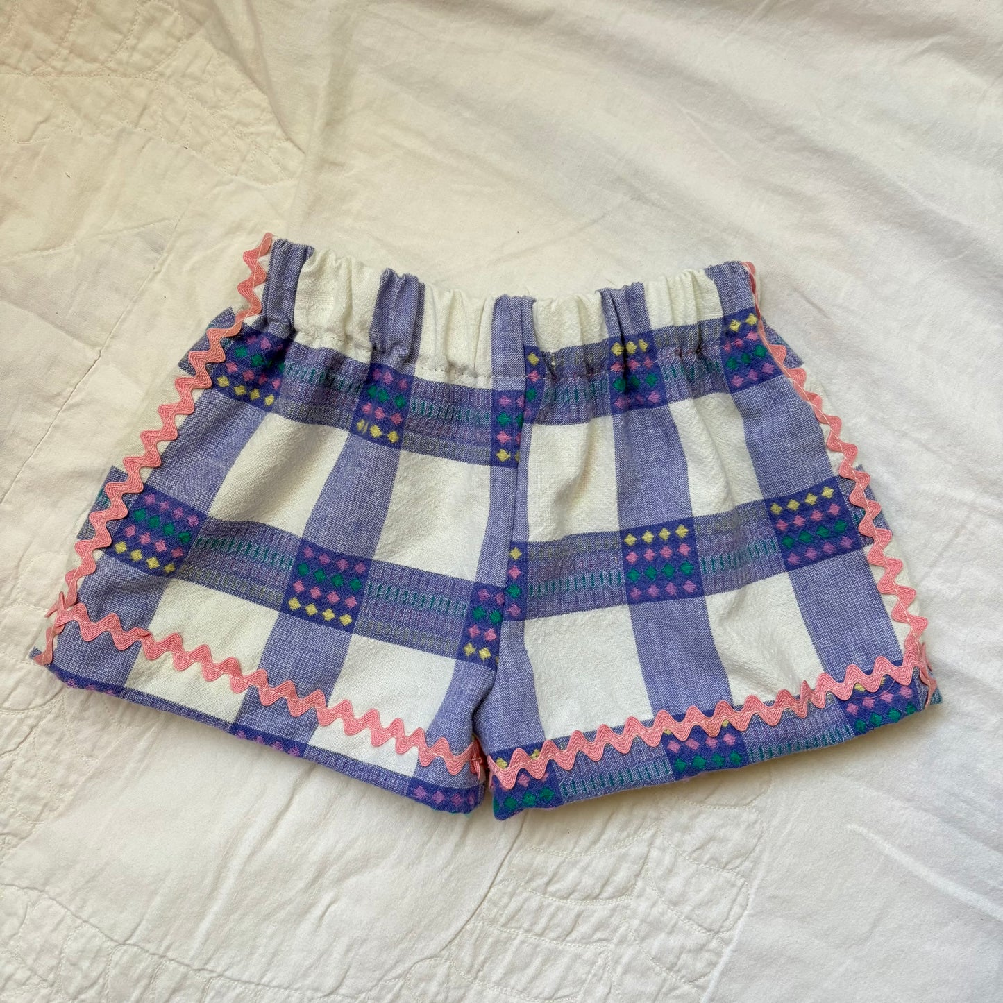 Purple check ric rac picnic shorts - 12/18m