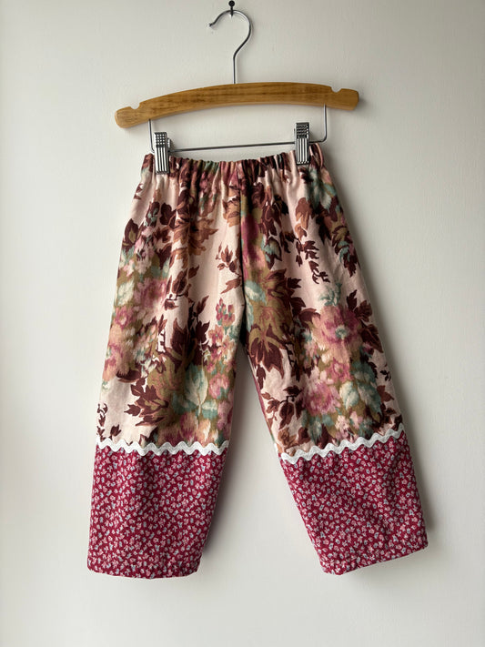 Painted floral mix print pants - made to order