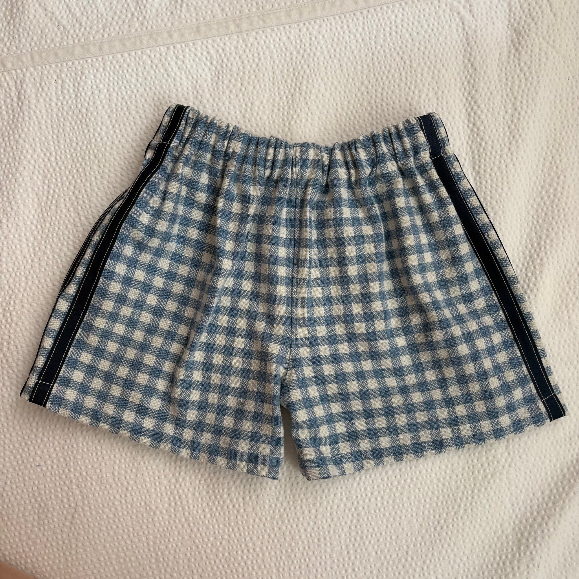 Blue gingham track stripe shorts