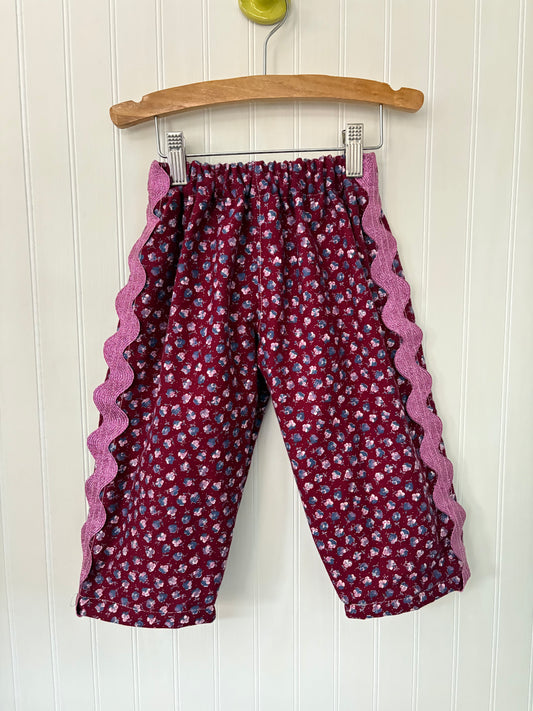 Floral metallic ric rac pants - made to order