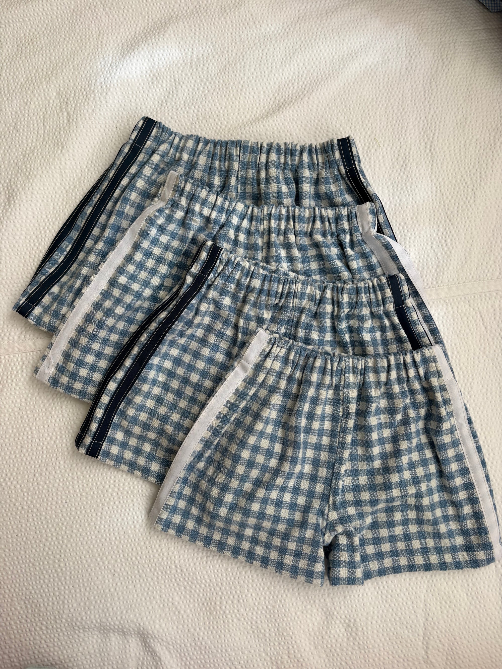 Blue gingham track stripe shorts