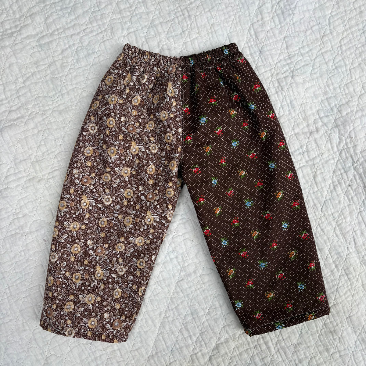 Brown floral mix print pants - 2T *flannel lined*