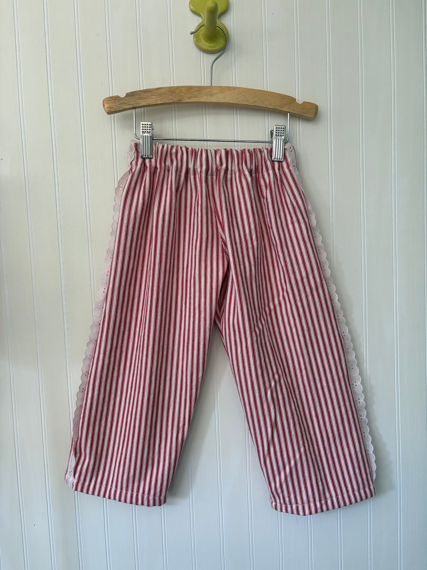 Eyelet trim red striped- made to order