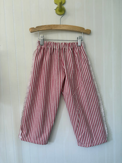 Eyelet trim red striped- made to order