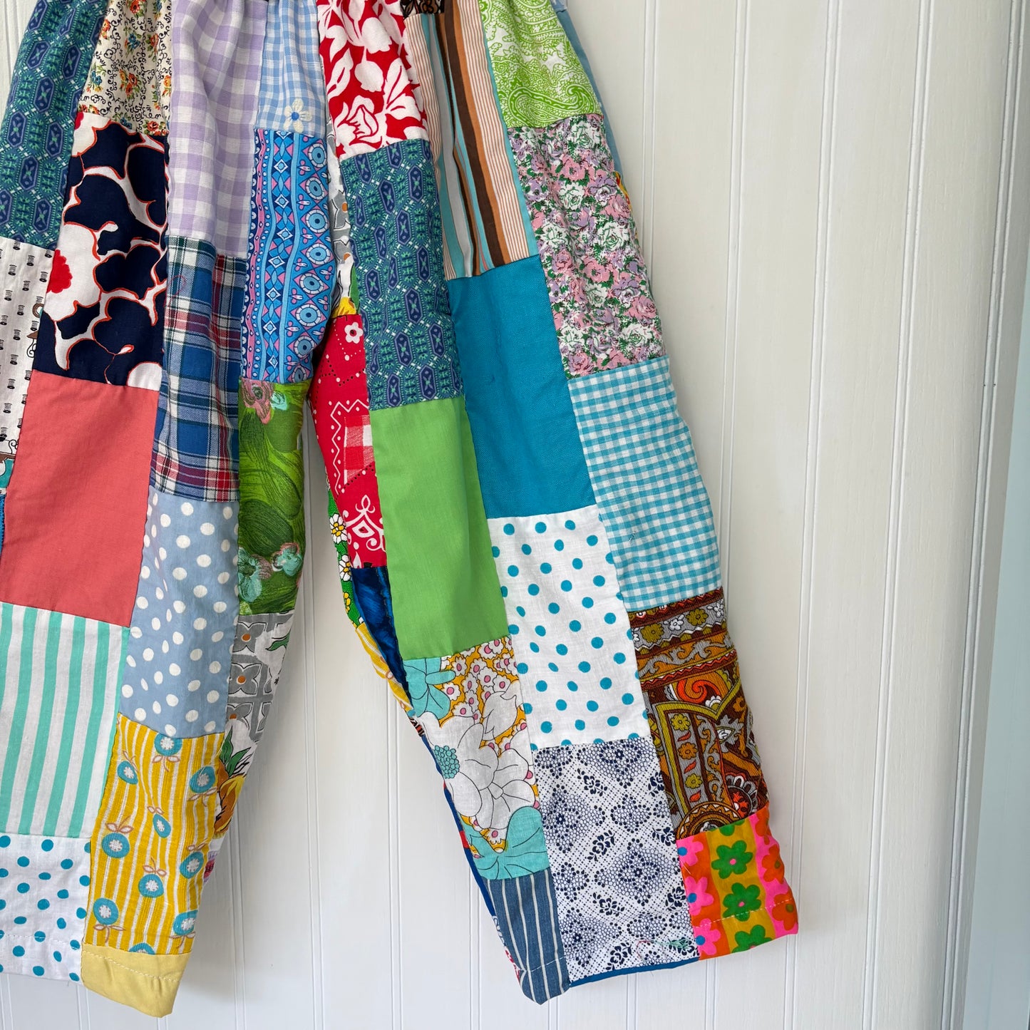 Funky rectangle quilt top pants - made to order