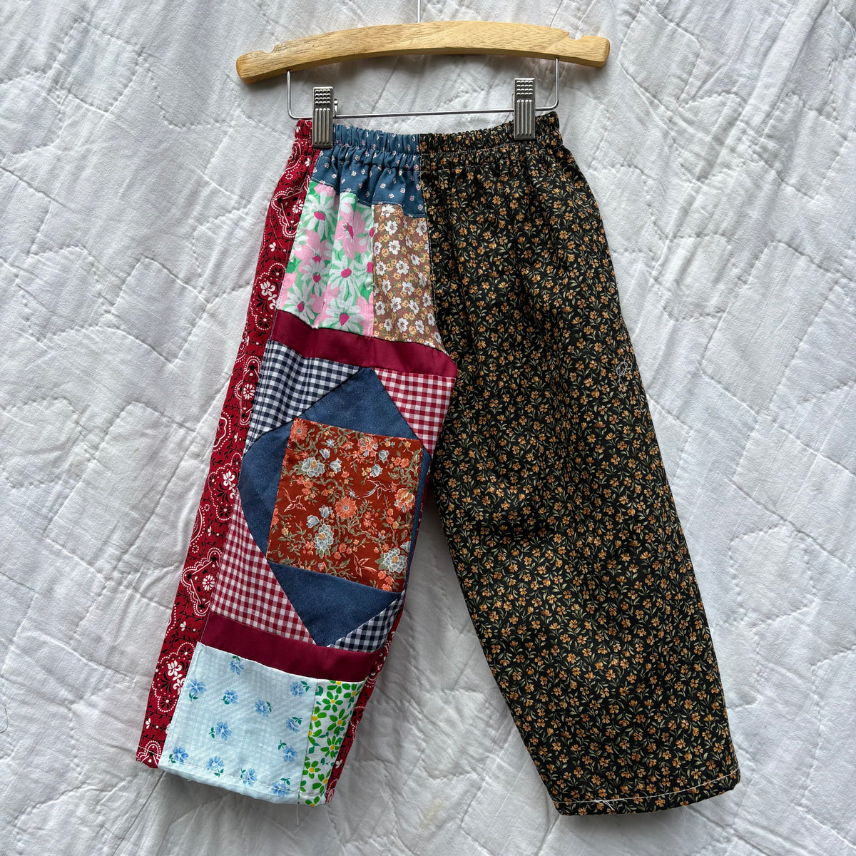 Quilt patch mix print pants - 3T