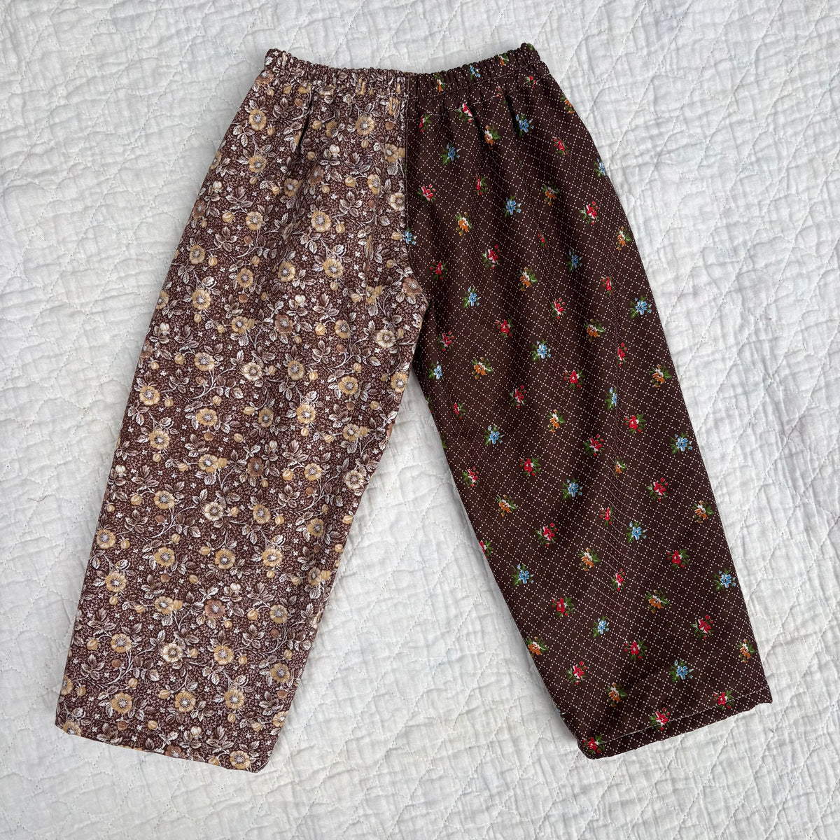 Brown floral mix print pants - 3T *flannel lined*