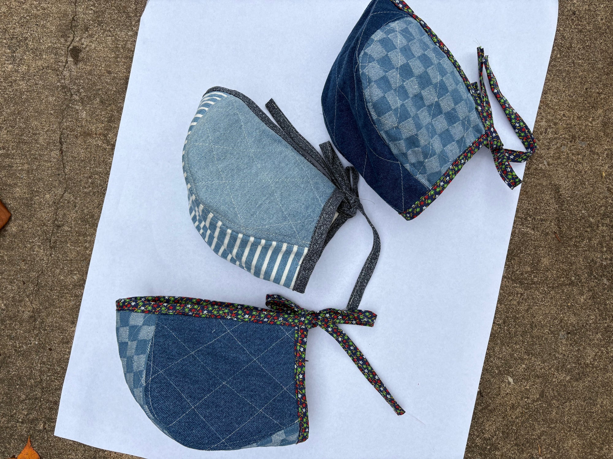 Denim remnant bonnet - made to order