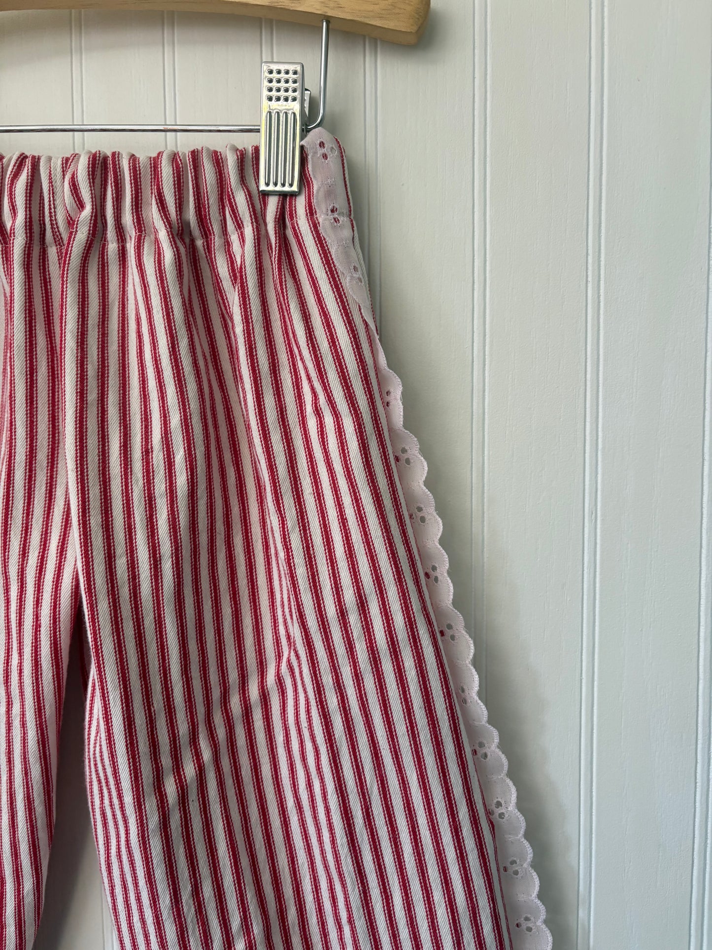 Eyelet trim red striped- made to order