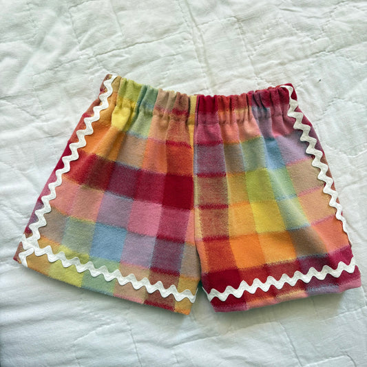 Rainbow plaid ric rac picnic shorts - 3T
