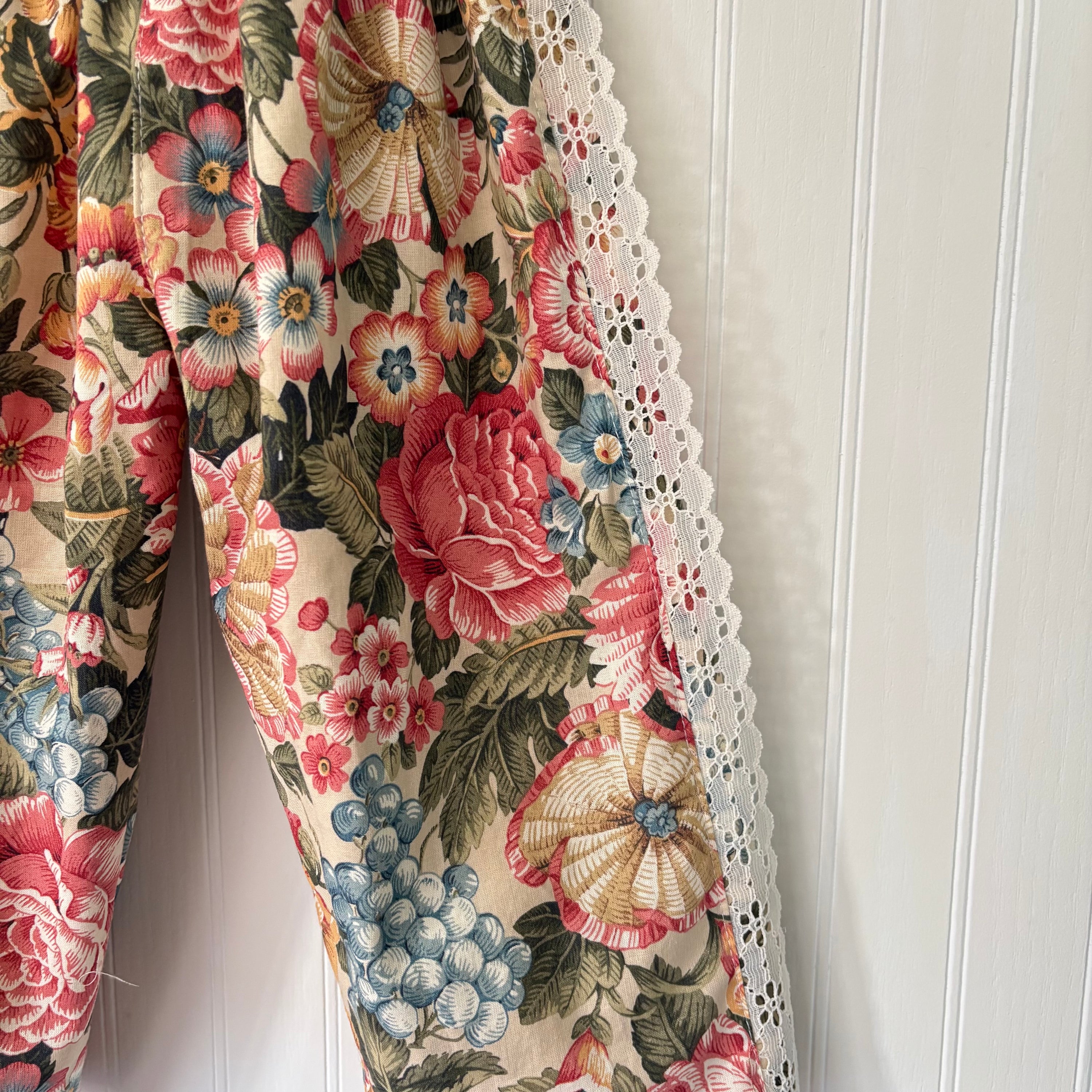 Autumn floral lace trim pants - made to order