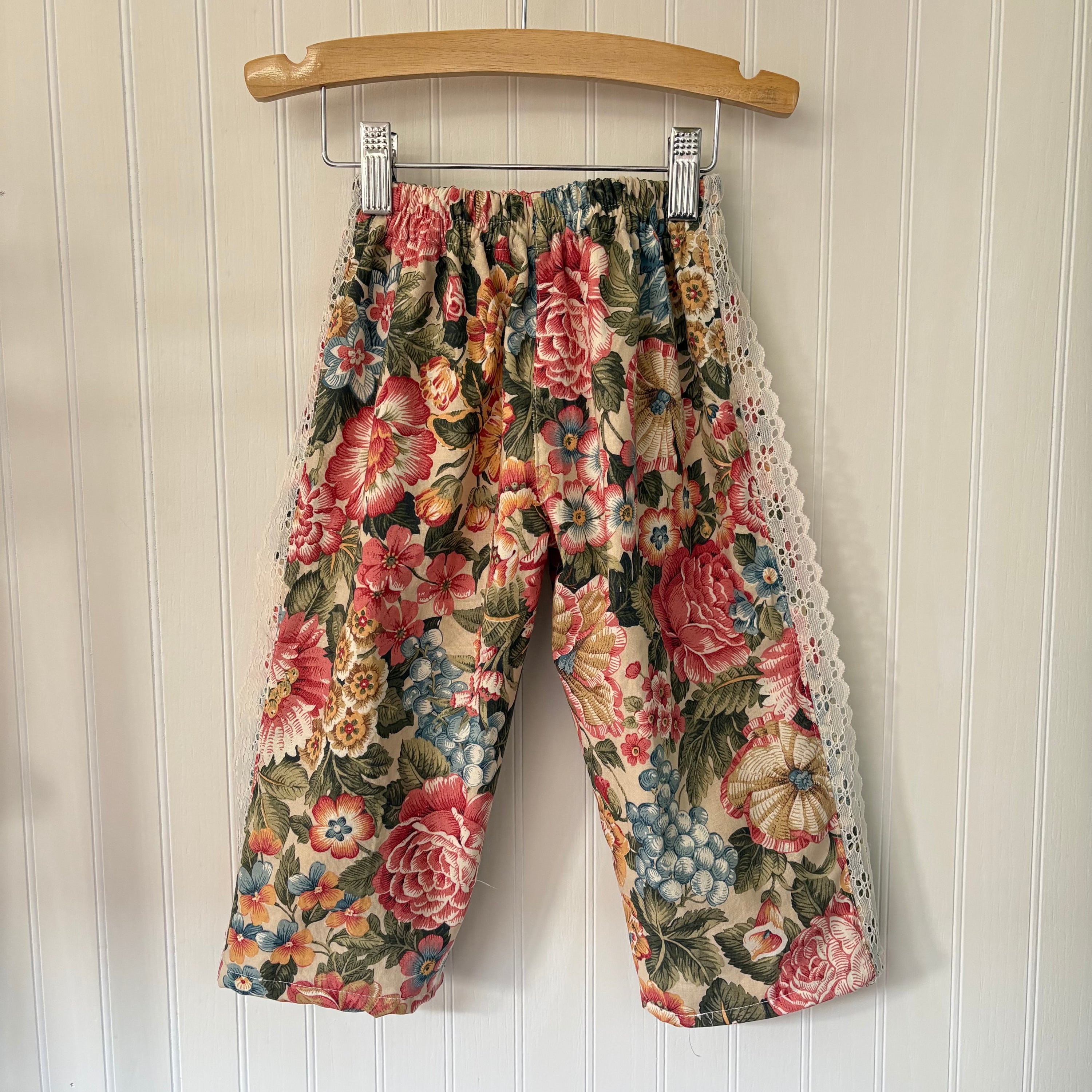 Autumn floral lace trim pants - made to order