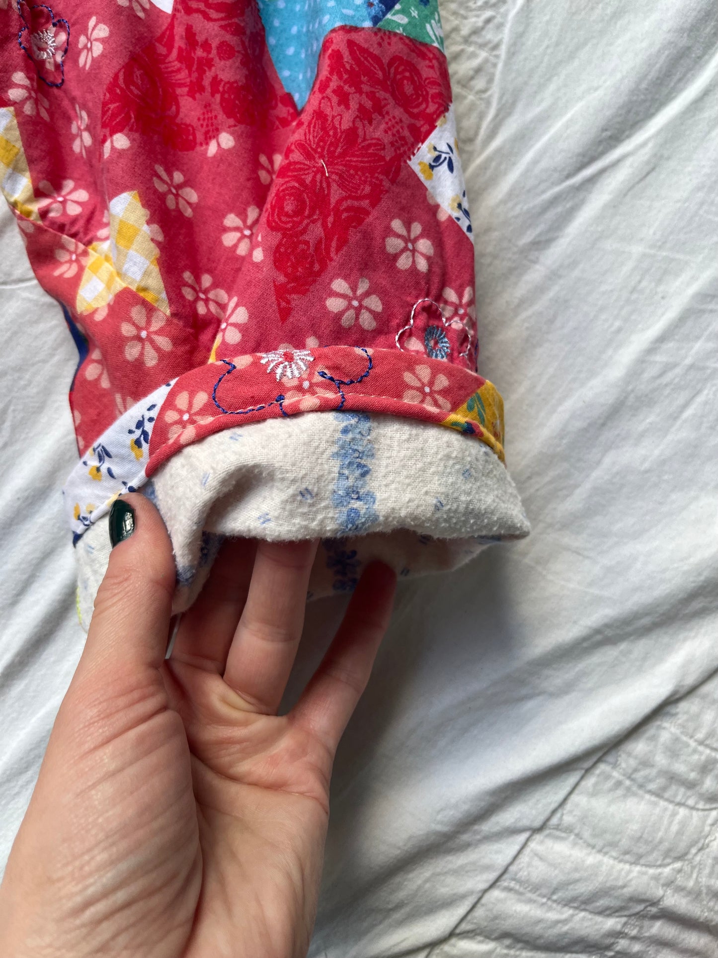 Red faux quilt top pants - made to order