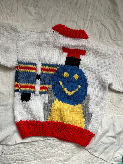 Handknit train sweater - 6/8