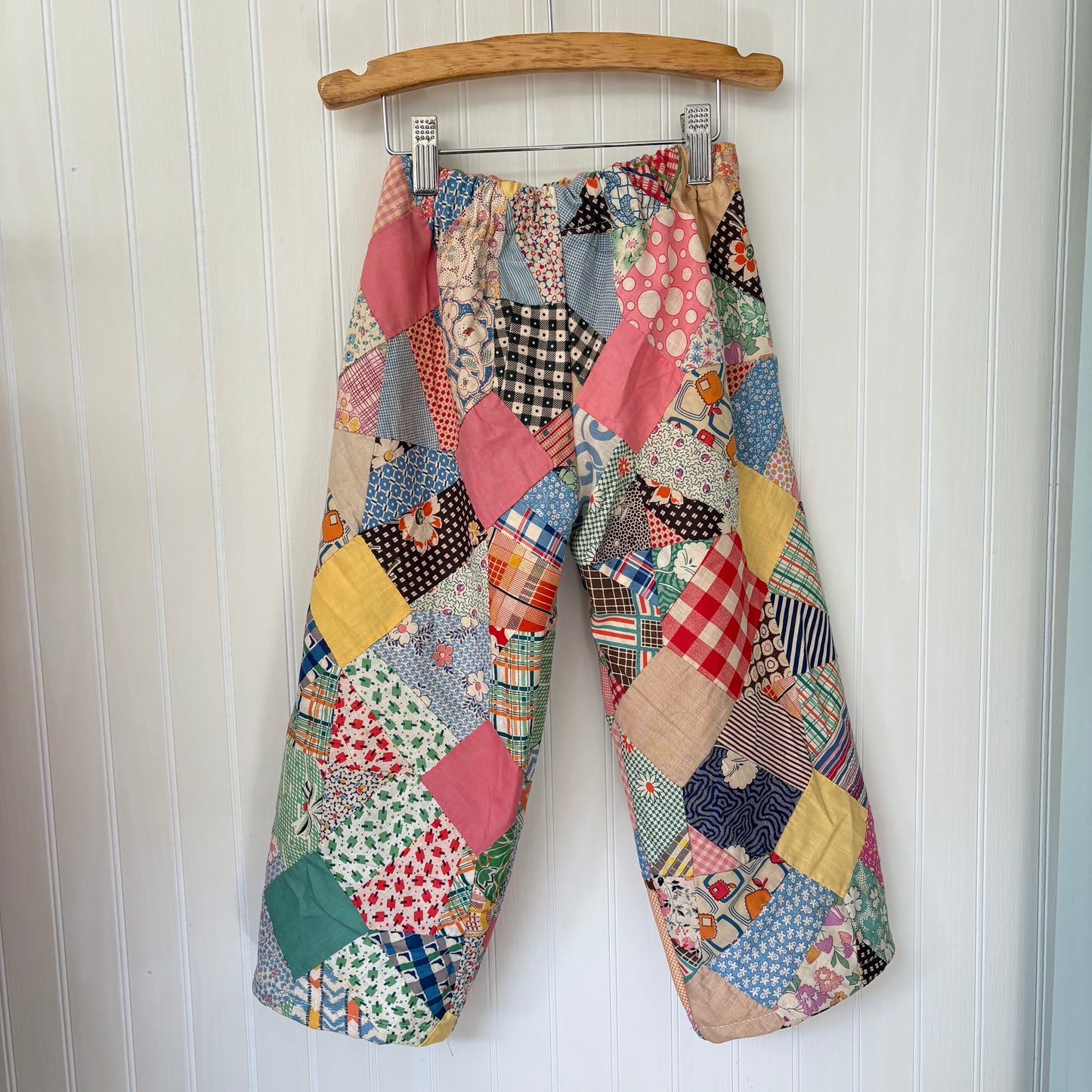 Pink patch quilt top pants - made to order