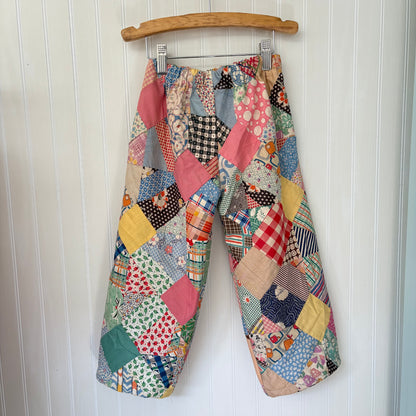 Pink patch quilt top pants - made to order