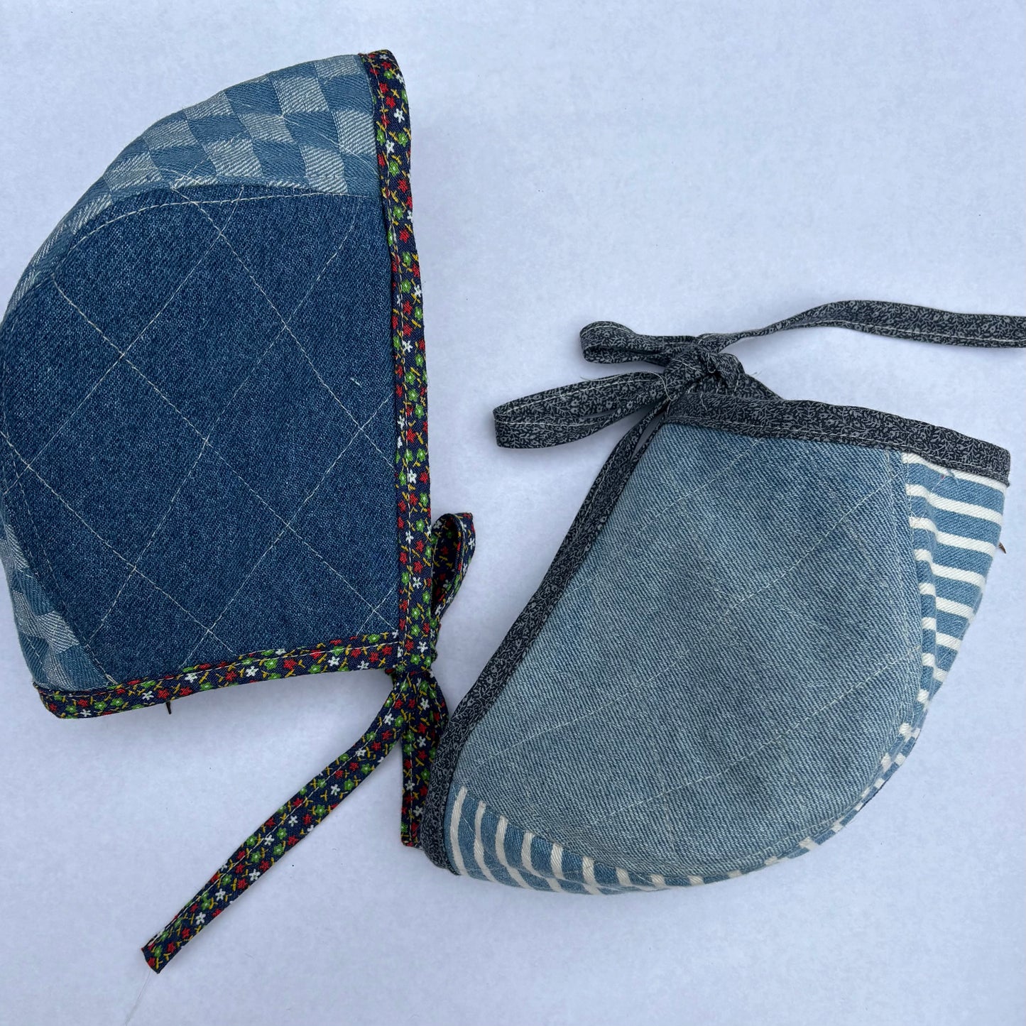 Denim remnant bonnet - made to order