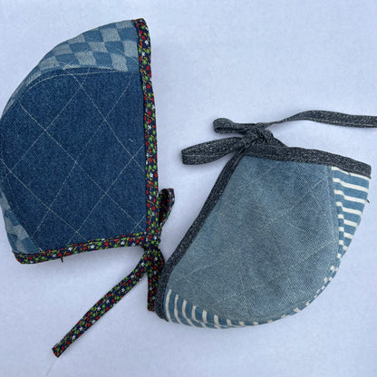 Denim remnant bonnet - made to order