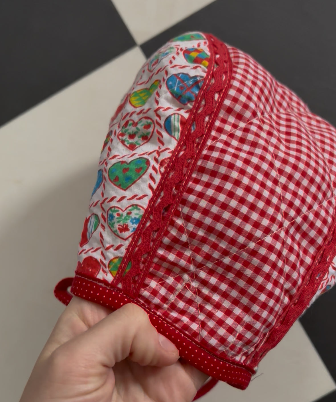 Hearts and gingham bonnet - made to order