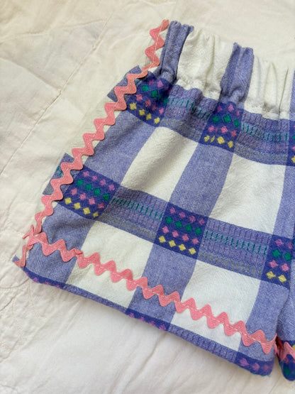 Purple check ric rac picnic shorts - 12/18m