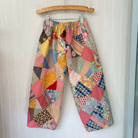 Pink patch quilt top pants - made to order