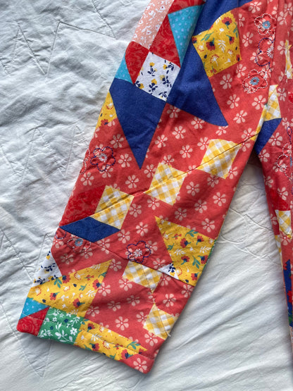 Red faux quilt top pants - made to order