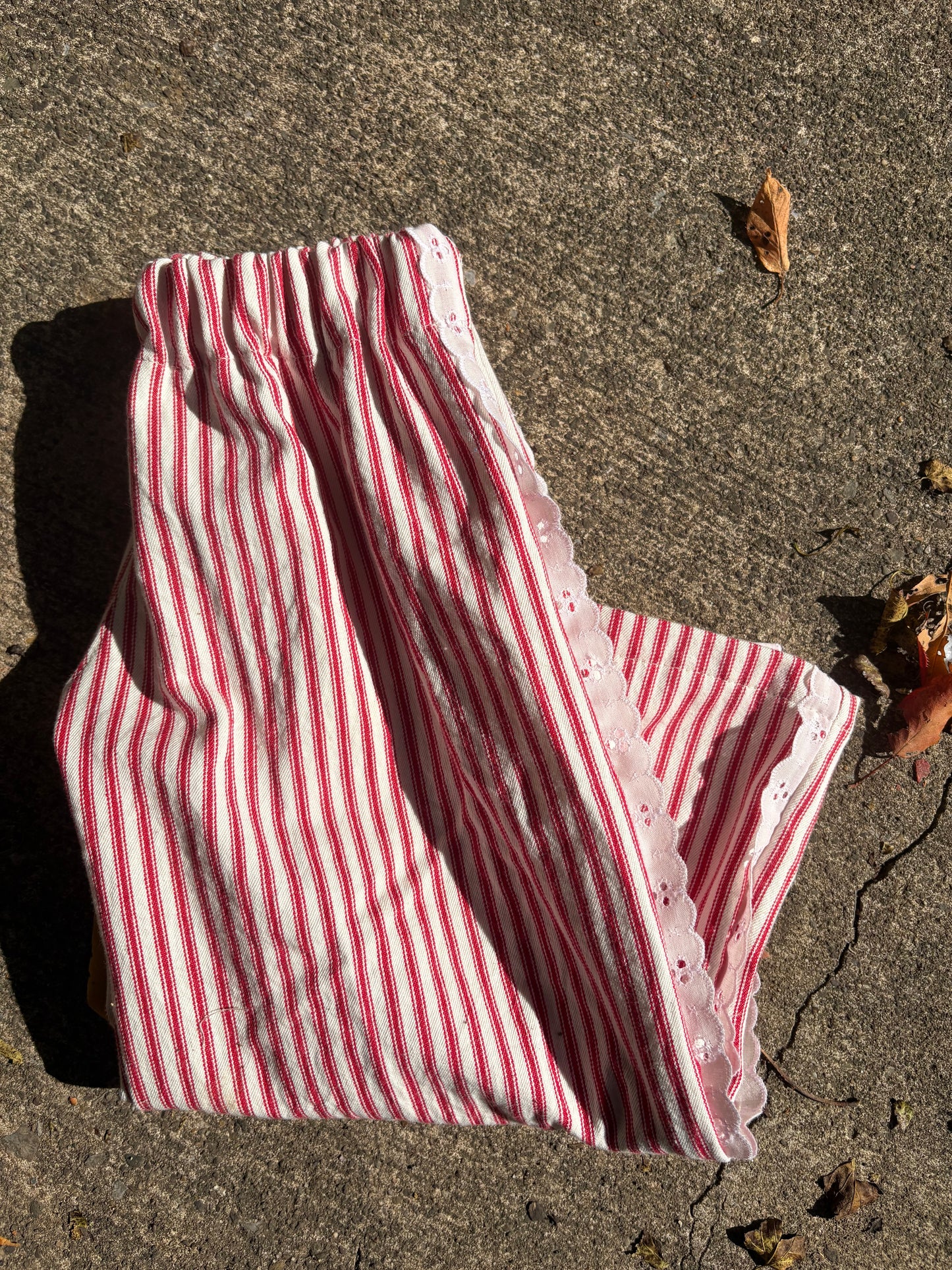 Eyelet trim red striped- made to order