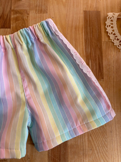 Pastel stripe eyelet shorts - made to order